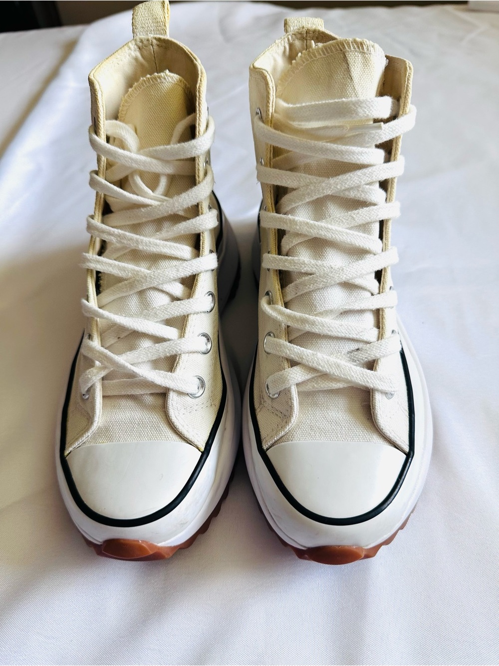Converse Cream High Top Platform Sneakers with Black & Gum Accents - Picture 3 of 9